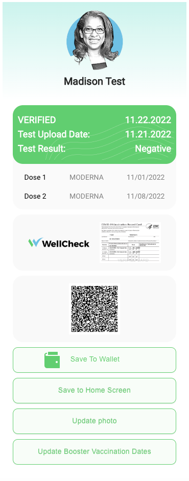 screenshot of VaccineCheck Digital Health Pass